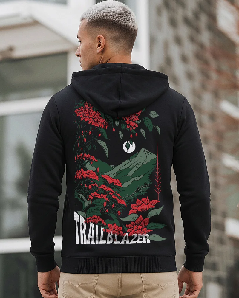 بيواكوف Men's Jet Black Trailblazer Graphic Printed Hoodies
